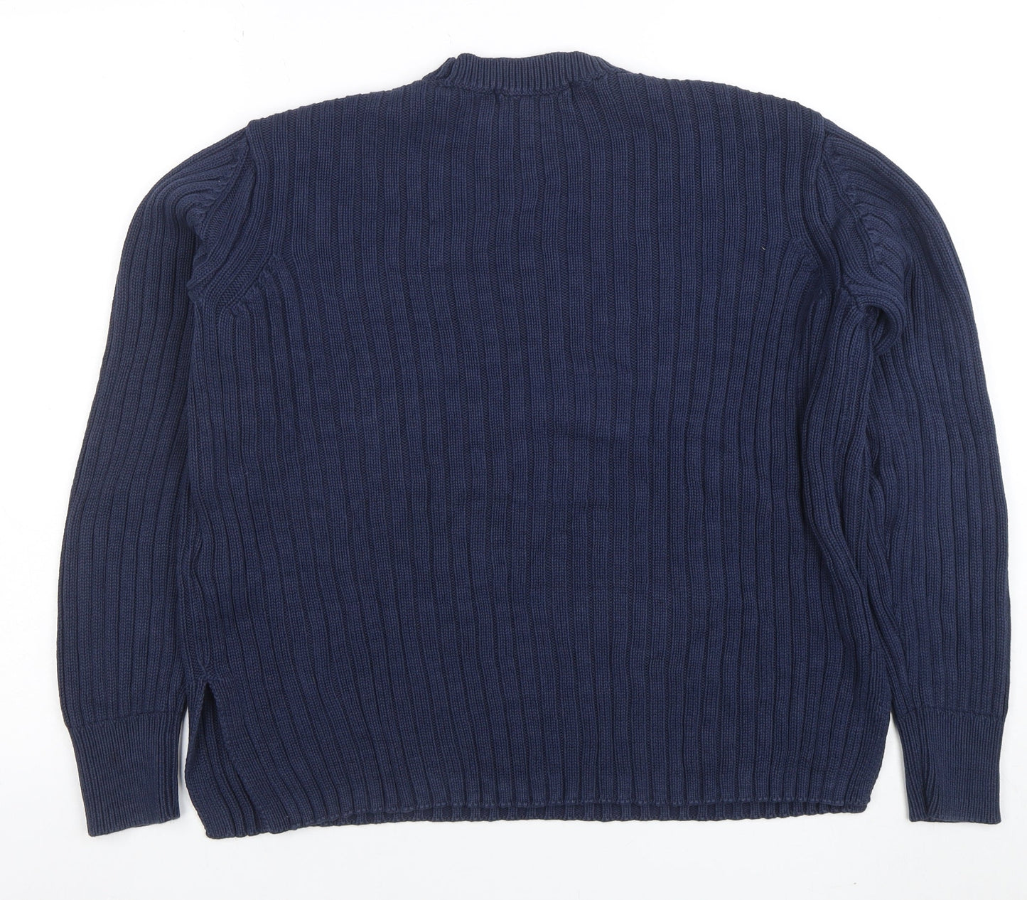 Marks and Spencer Women's Blue Ribbed Cotton Jumper Size 10
