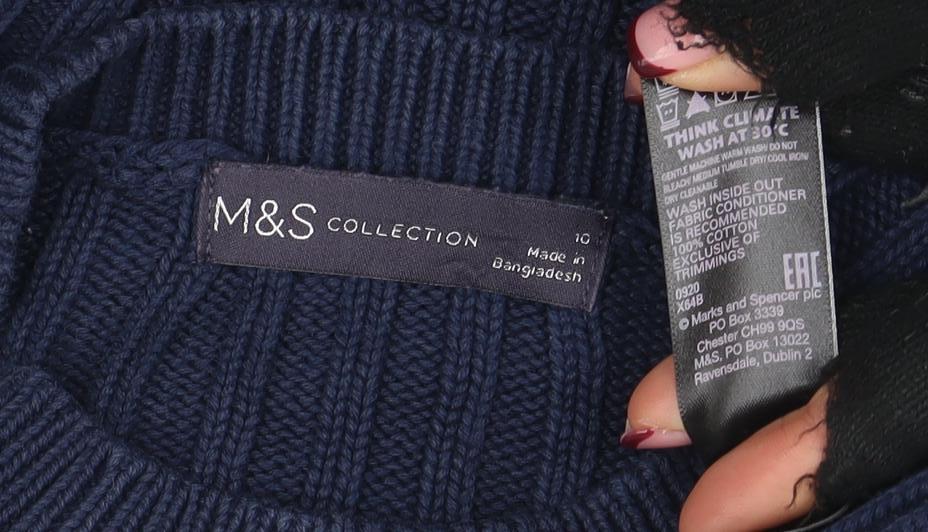 Marks and Spencer Women's Blue Ribbed Cotton Jumper Size 10