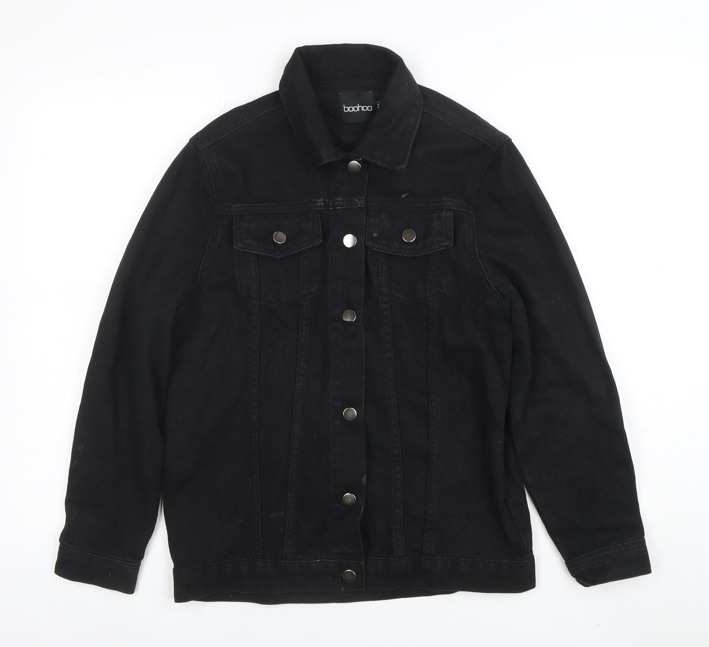 Boohoo Women’s Black Chain Detail Denim Jacket Size 6