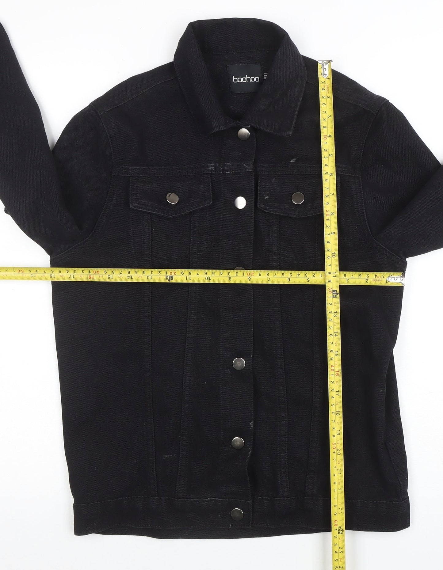 Boohoo Women’s Black Chain Detail Denim Jacket Size 6
