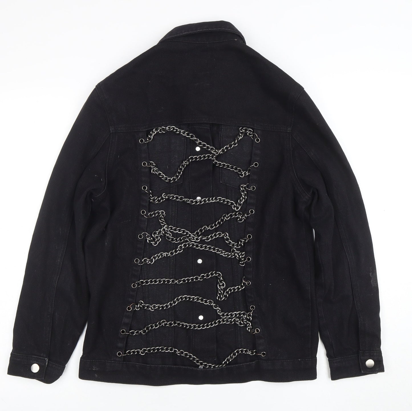 Boohoo Women’s Black Chain Detail Denim Jacket Size 6