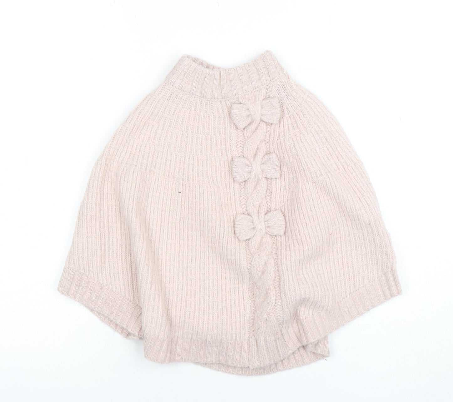 Mille Baby Girls Beige Knit Cape Poncho UK 4-5Y Wool Blend Winter Jumper
