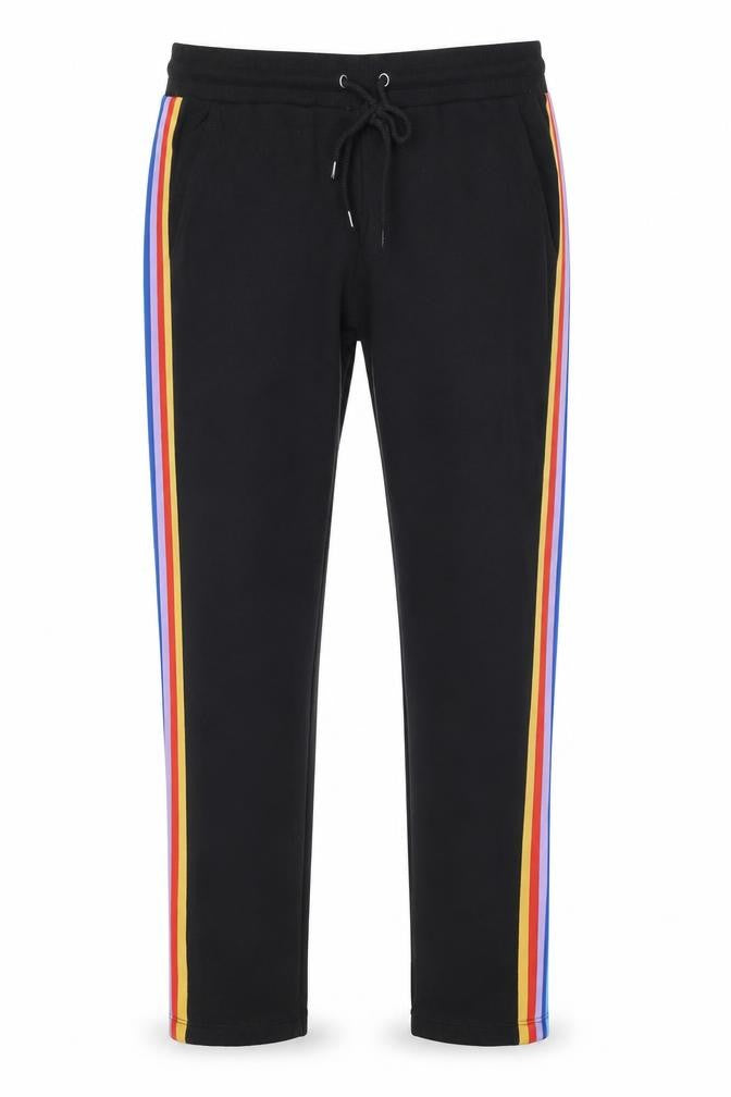 Front view of ASOS Men’s Black Jogger Trousers M with Rainbow Side Stripe