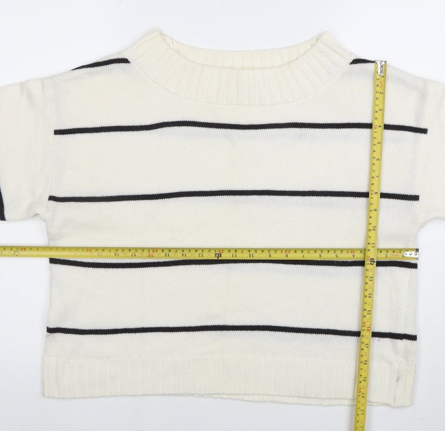 H&M Women’s White Striped Wool Blend Crew Neck Pullover Jumper Size M