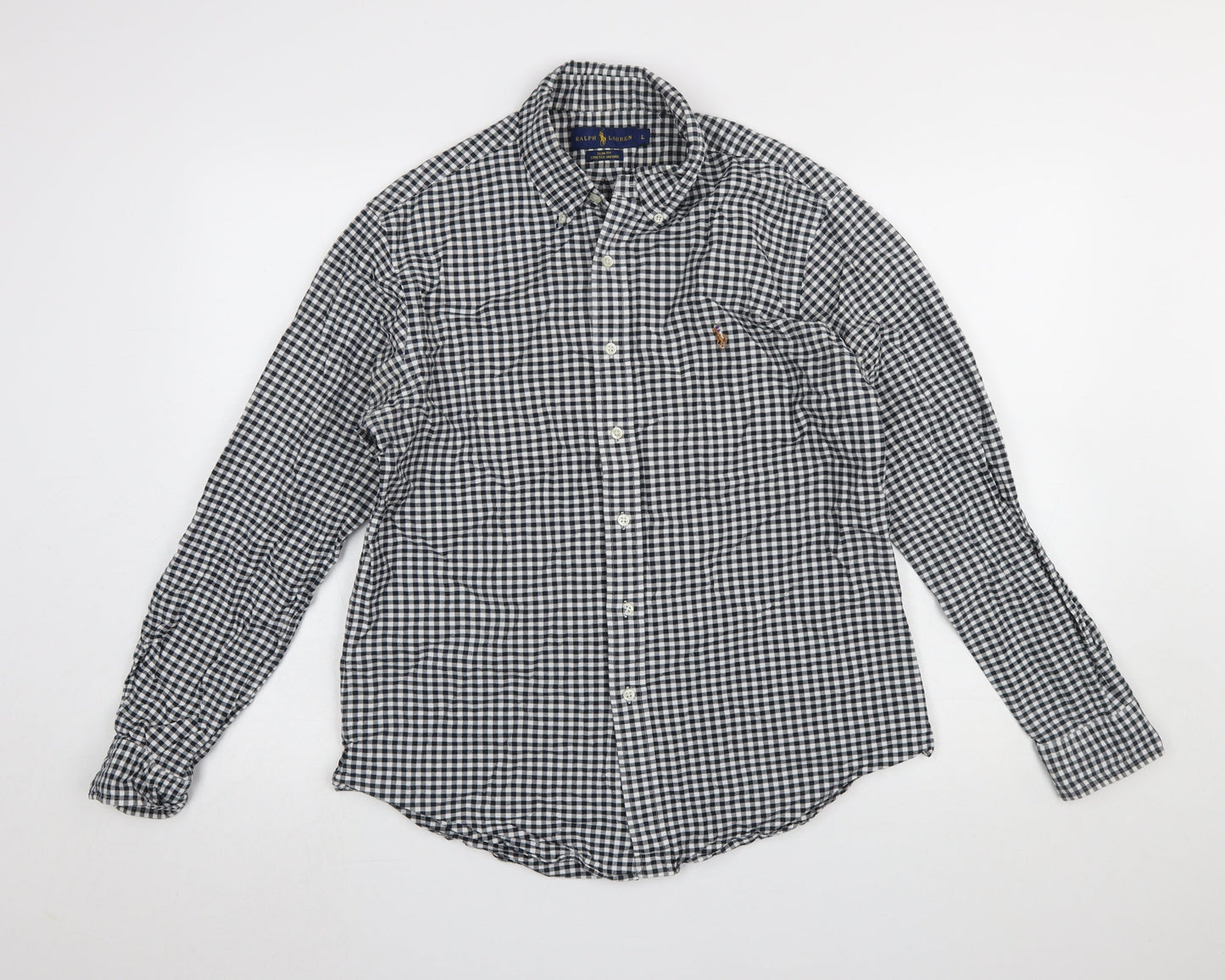 Ralph Lauren Men's Black White Slim Fit Check Long Sleeve Shirt L