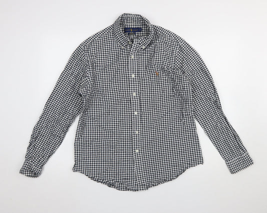 Ralph Lauren Men's Black White Slim Fit Check Long Sleeve Shirt L