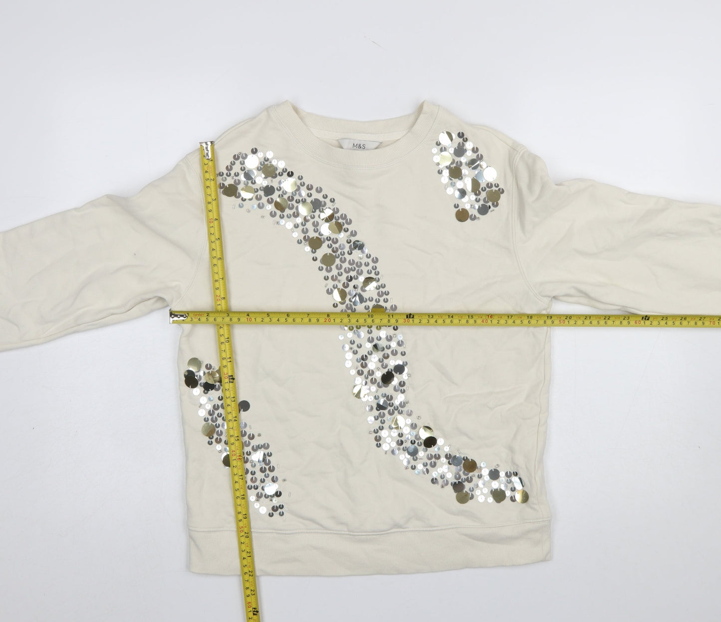 Marks and Spencer Women Ivory Sequin Pullover Sweatshirt Size S