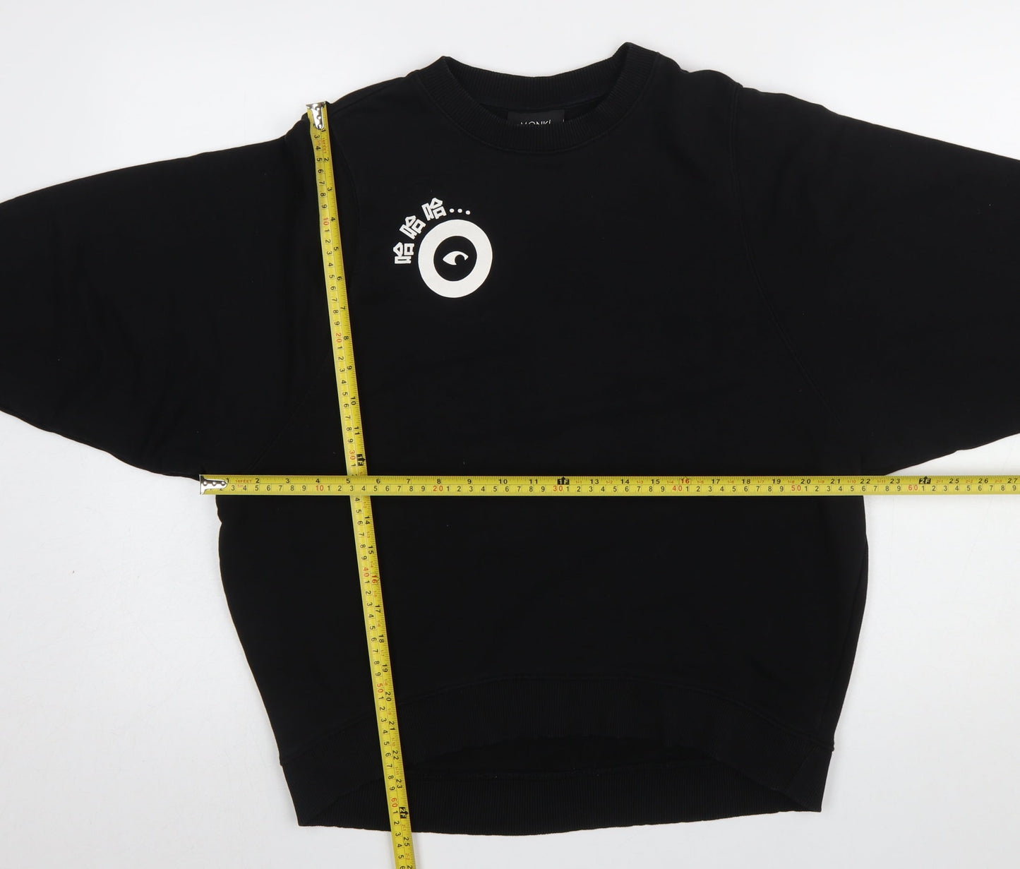 Monki Women's Black Cotton Pullover Sweatshirt Size S Relaxed Fit