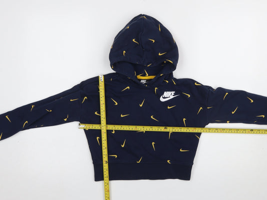 Nike Girls Blue Graphic Hooded Pullover Hoodie Size 146 Cotton Blend