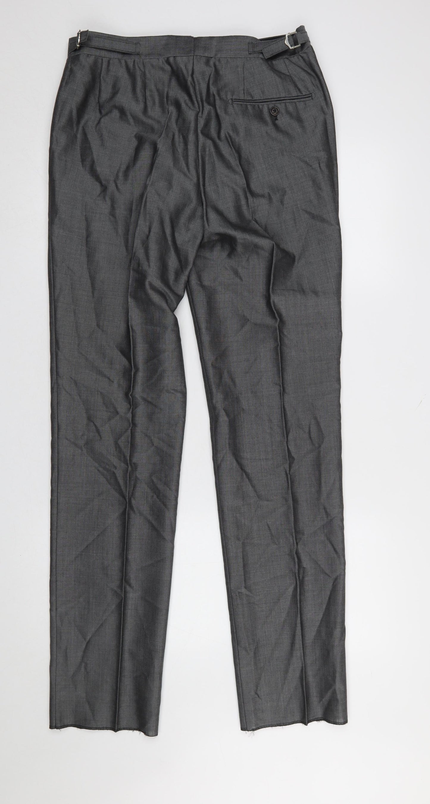 Torre Men's Grey 32L Classic Fit Wool Formal Dress Trousers