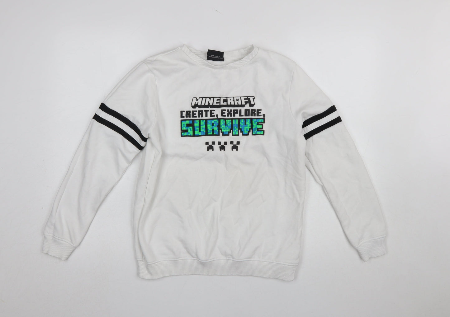 George Boys White Minecraft Sweatshirt 12-13 Years Pullover Crew Neck
