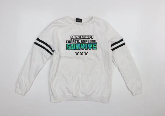 George Boys White Minecraft Sweatshirt 12-13 Years Pullover Crew Neck