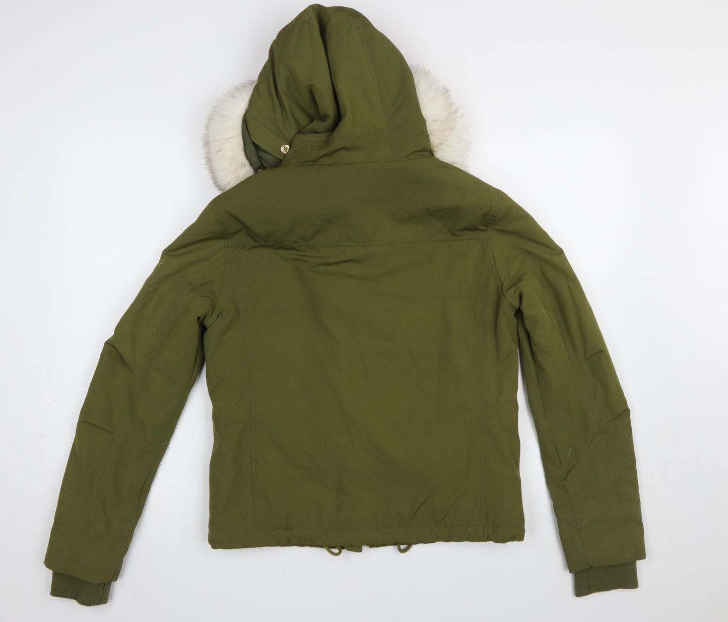 Topshop Womens Green Faux Fur Hooded Parka Jacket Size 8