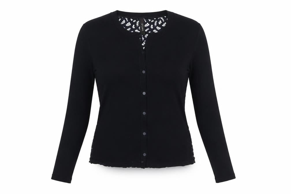 Marc Cain Women’s Black Lace Back Button-Up Top Size 12