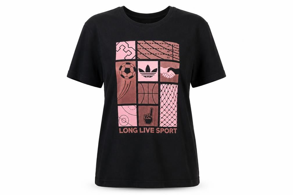 Front view of adidas Women's Black Sports Graphic Short Sleeve Cotton T-Shirt M
