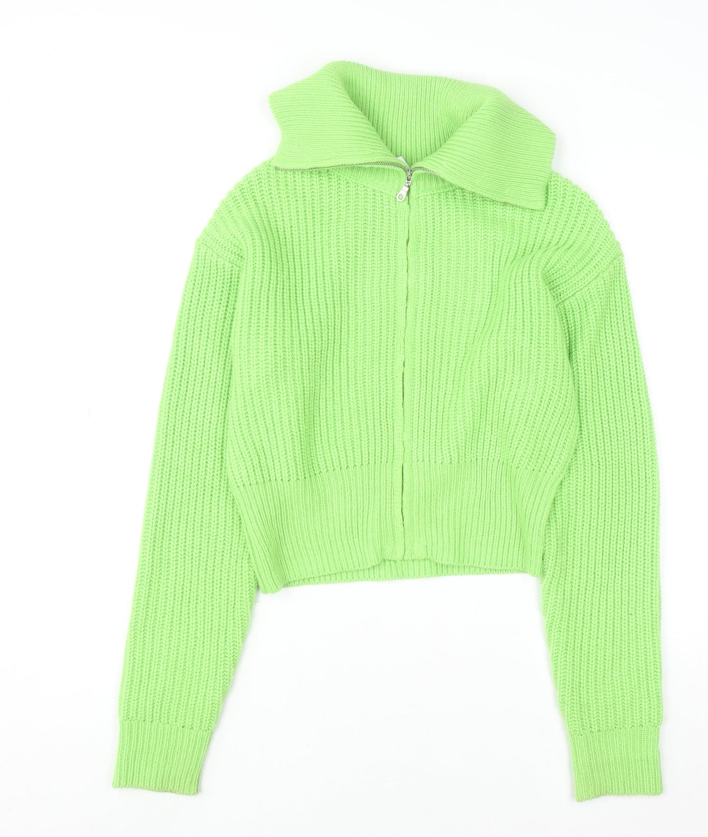 Collusion Womens Green Collared Full Zip Knit Jumper Size 10