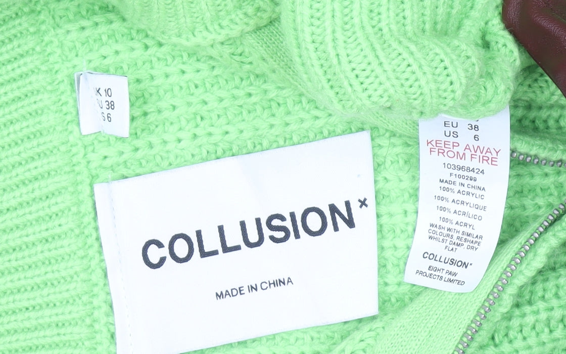 Collusion Womens Green Collared Full Zip Knit Jumper Size 10