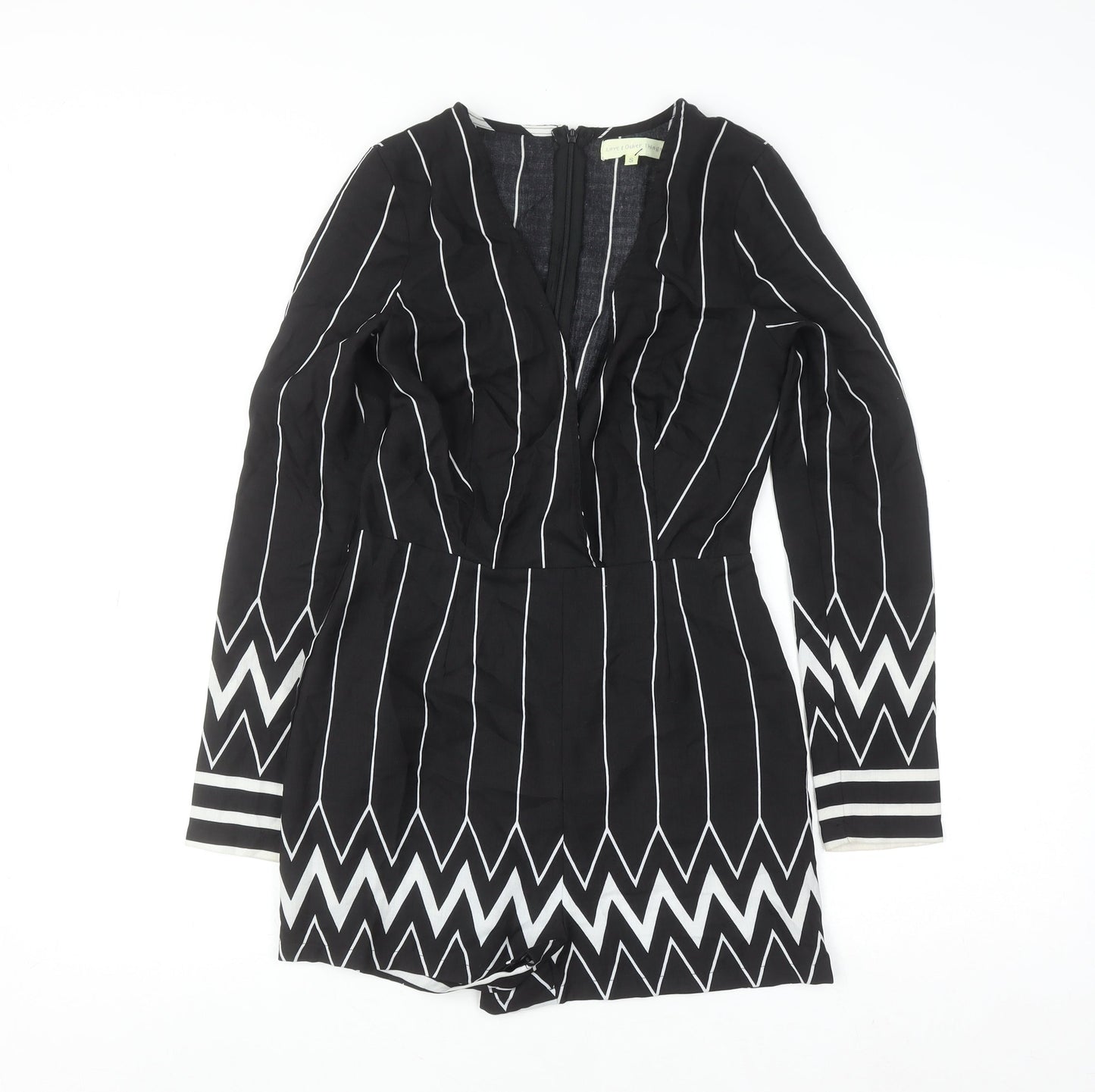 Love & Other Things Black White Striped Long Sleeve Playsuit Size S