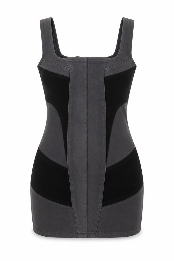 PrettyLittleThing Women’s Grey Bodycon Dress UK 8 Sleeveless Zip Stretch Short