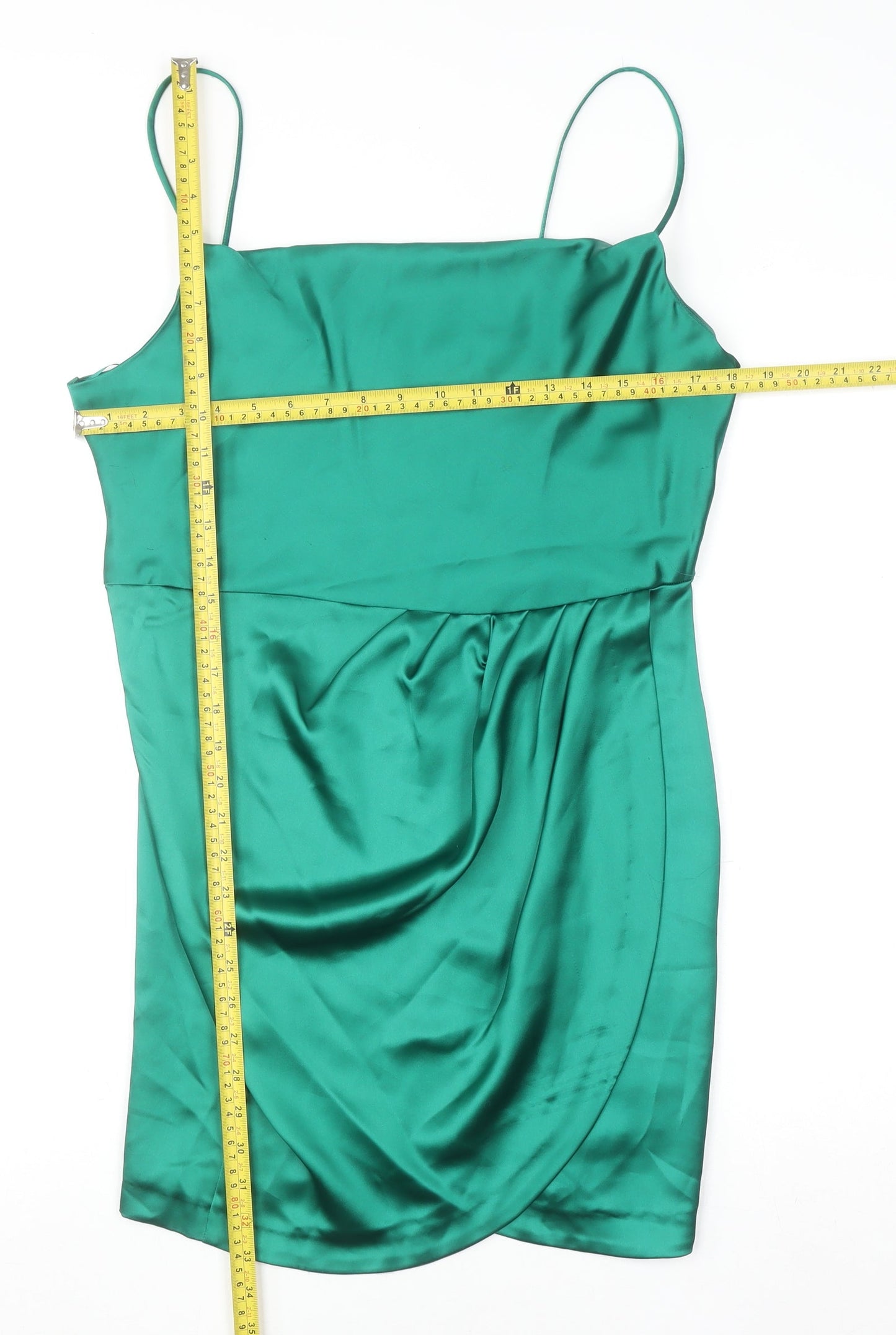 Zara Women Green Short Satin Slip Dress Size 16