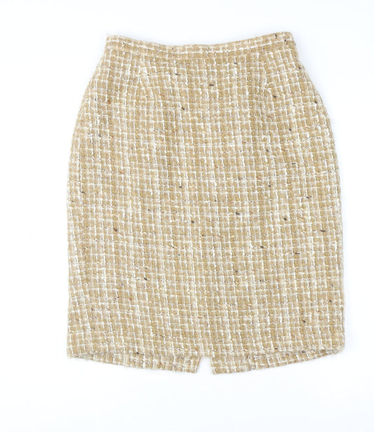 Alexon Women Beige Tweed Wool Pencil Skirt Size 14 Vintage