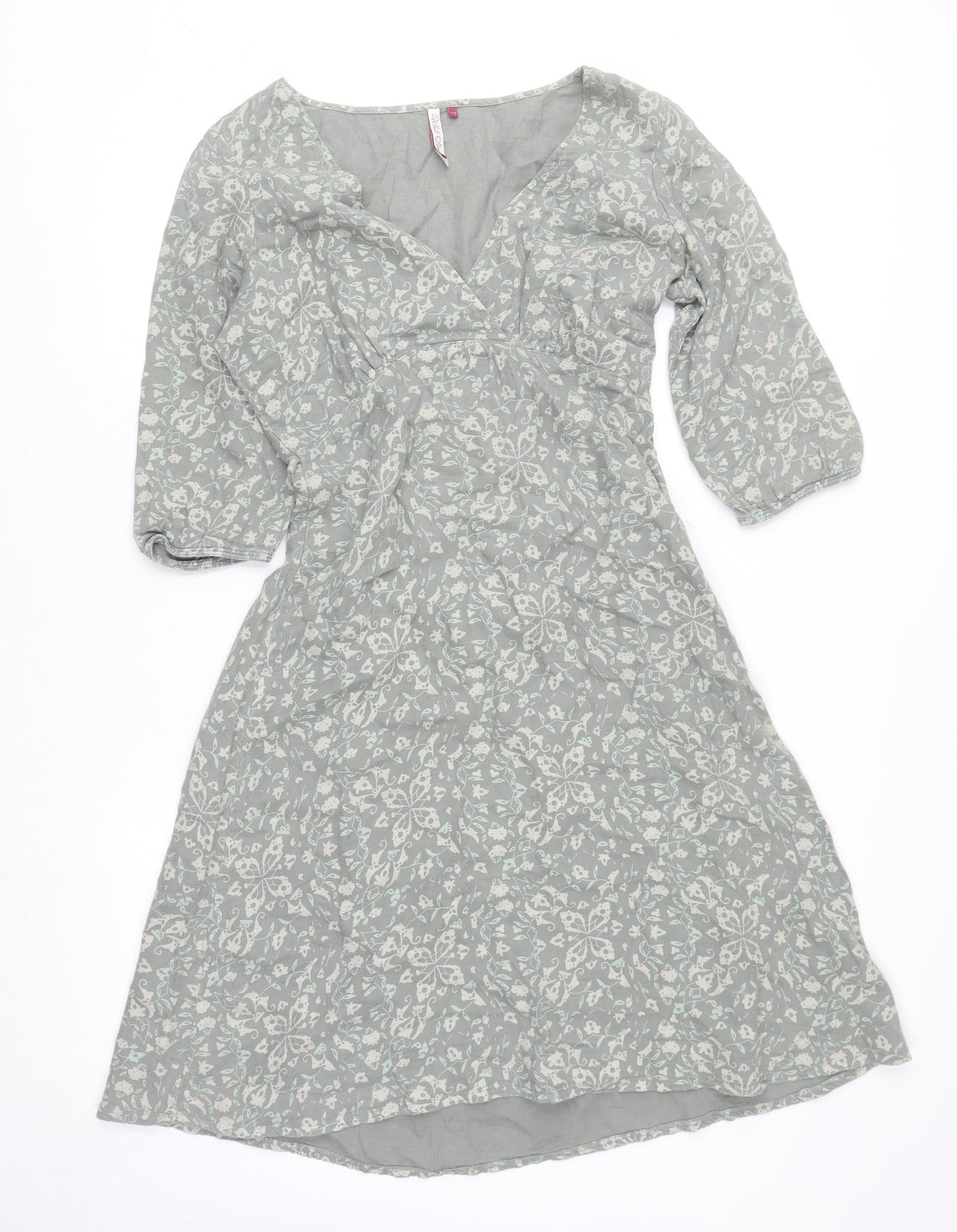 White Stuff Women Grey Floral Cotton A-Line Knee Dress Size 12