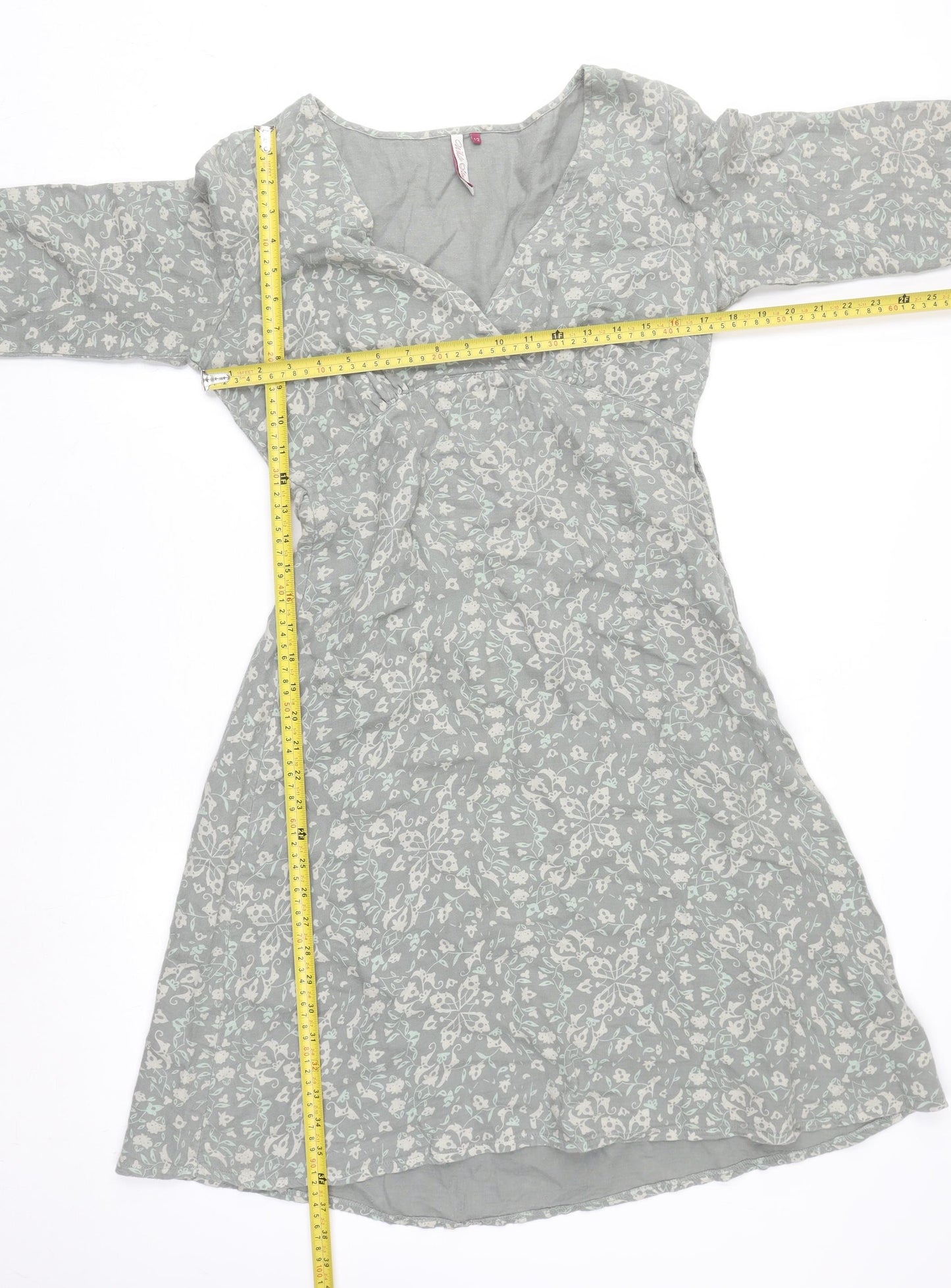 White Stuff Women Grey Floral Cotton A-Line Knee Dress Size 12