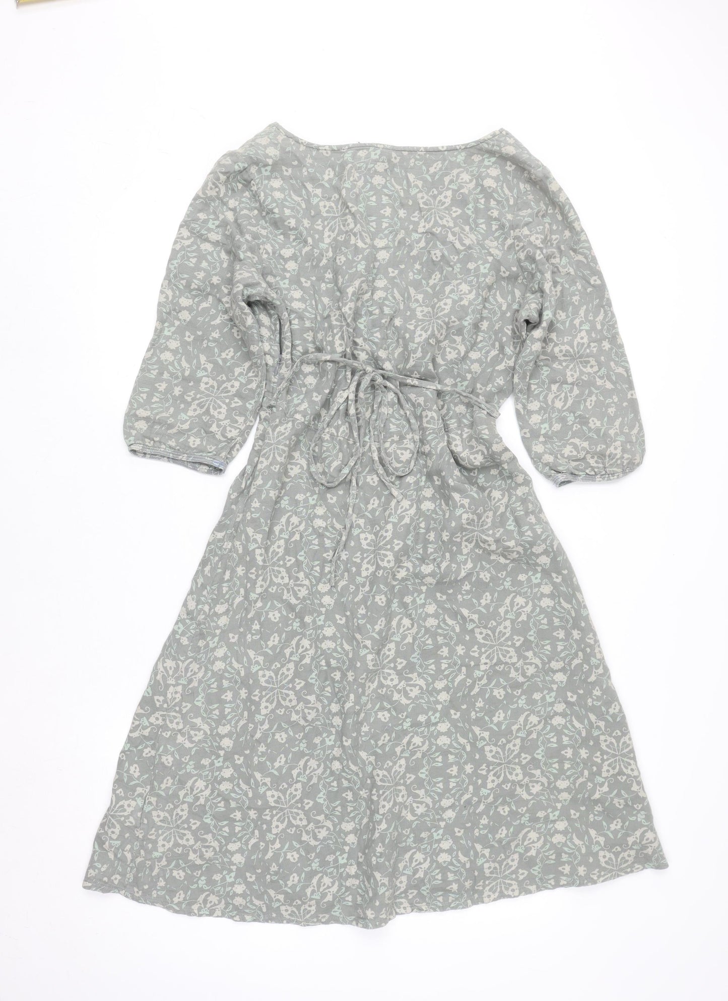 White Stuff Women Grey Floral Cotton A-Line Knee Dress Size 12