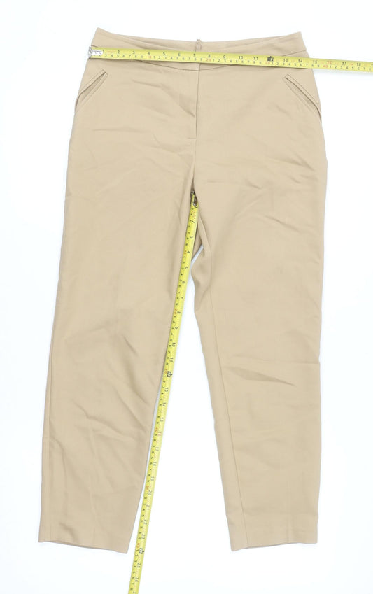 Topshop Women Beige Chino Tapered Trousers Size 10 Stretch Comfort