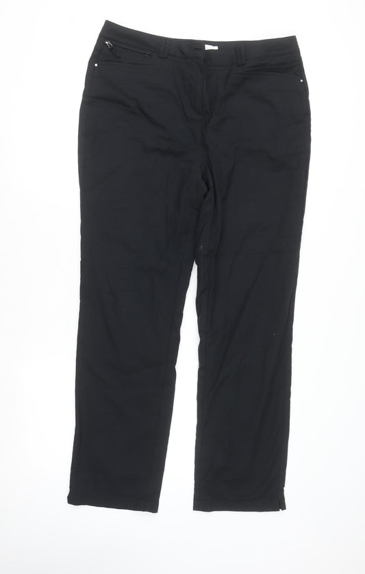 Pink Collection Women's Black Stretch Cotton Straight Trousers Size 14