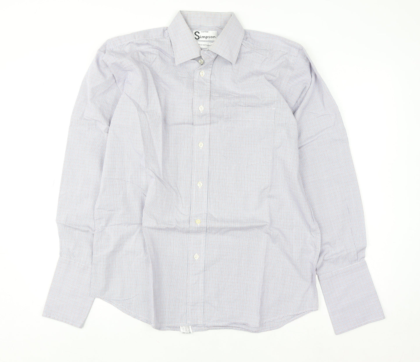 Simpson Piccadilly Men's Blue Check Cotton Long Sleeve Button-Up Shirt 15 M