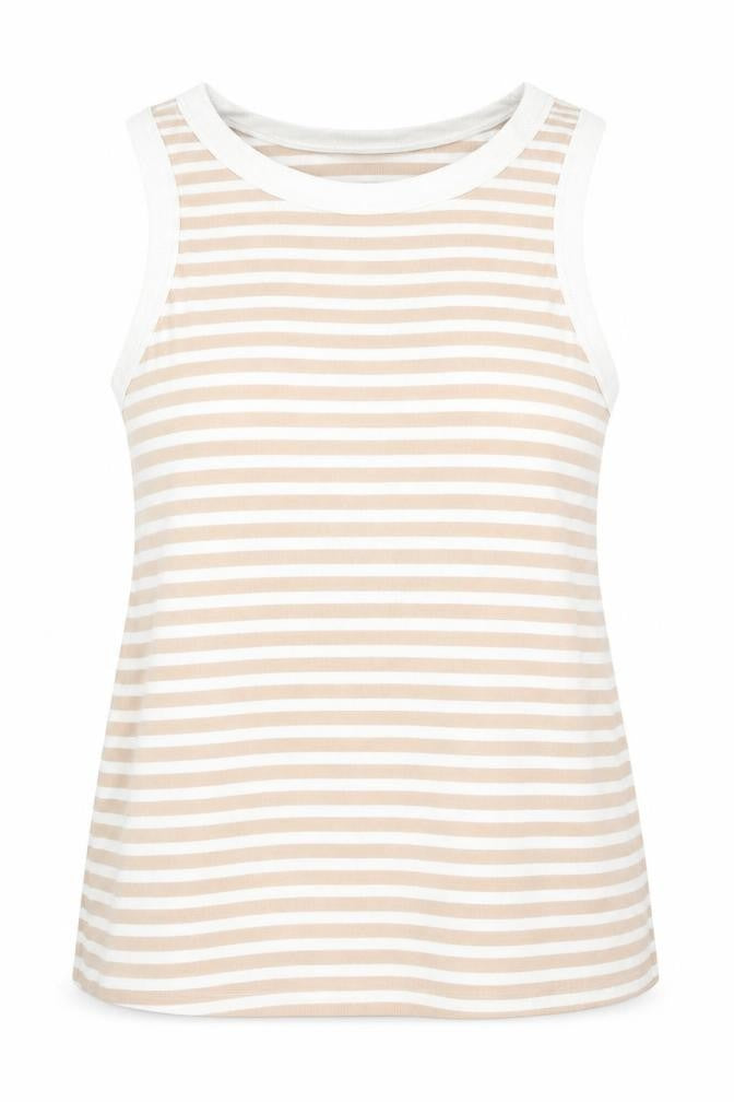 F&F Women Beige White Striped Sleeveless Tank Top XL Cotton Blend