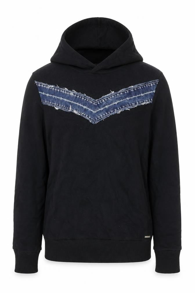 Diesel Men's Black Cotton Pullover Hoodie L Denim Accent Sweatshirt