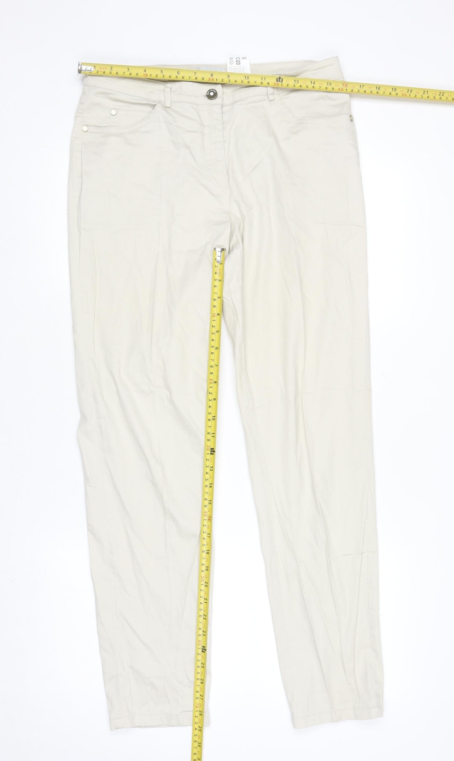 Paz Torras Women’s Beige Chino Trousers Size 14 Cotton Stretch