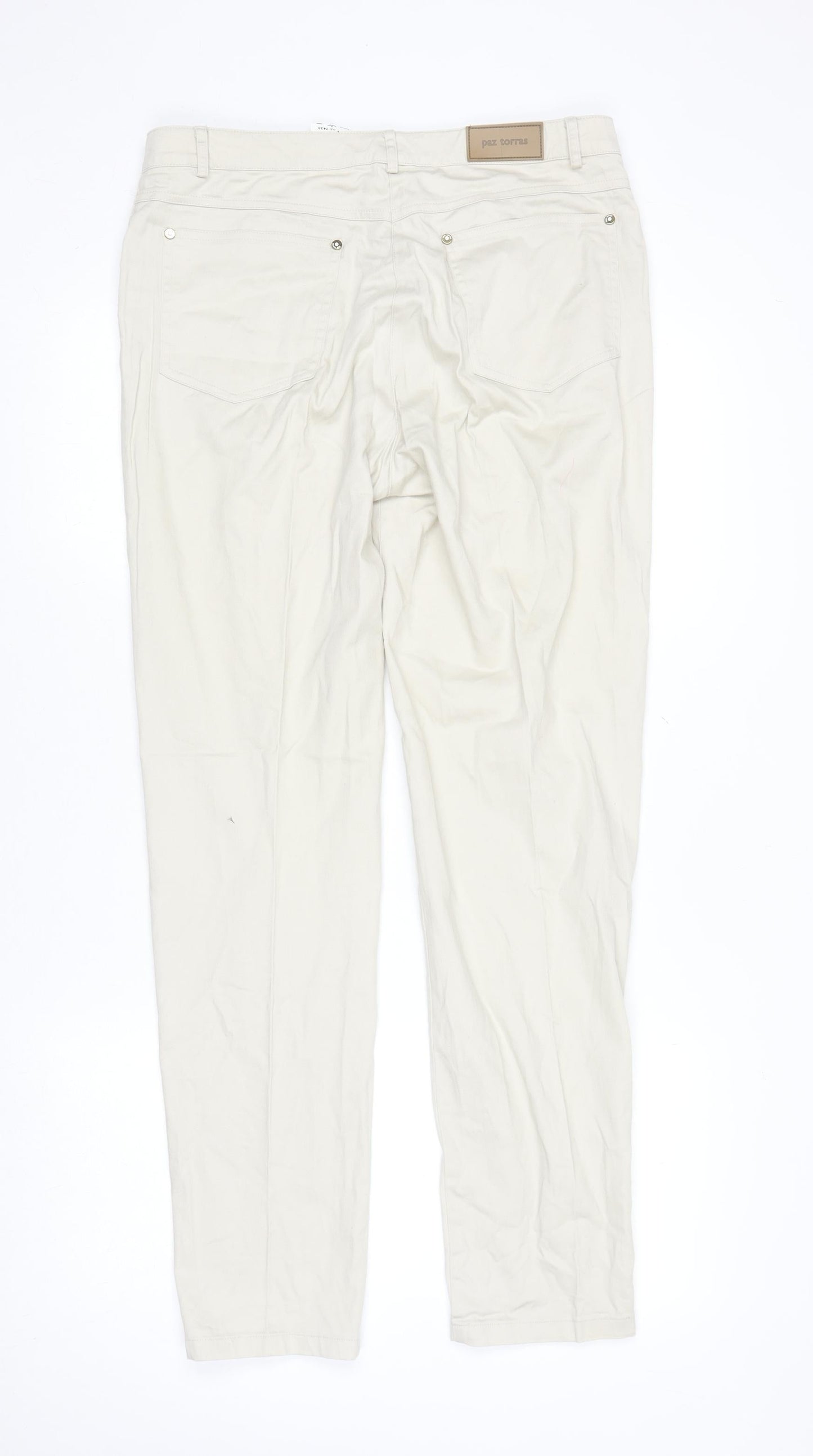 Paz Torras Women’s Beige Chino Trousers Size 14 Cotton Stretch