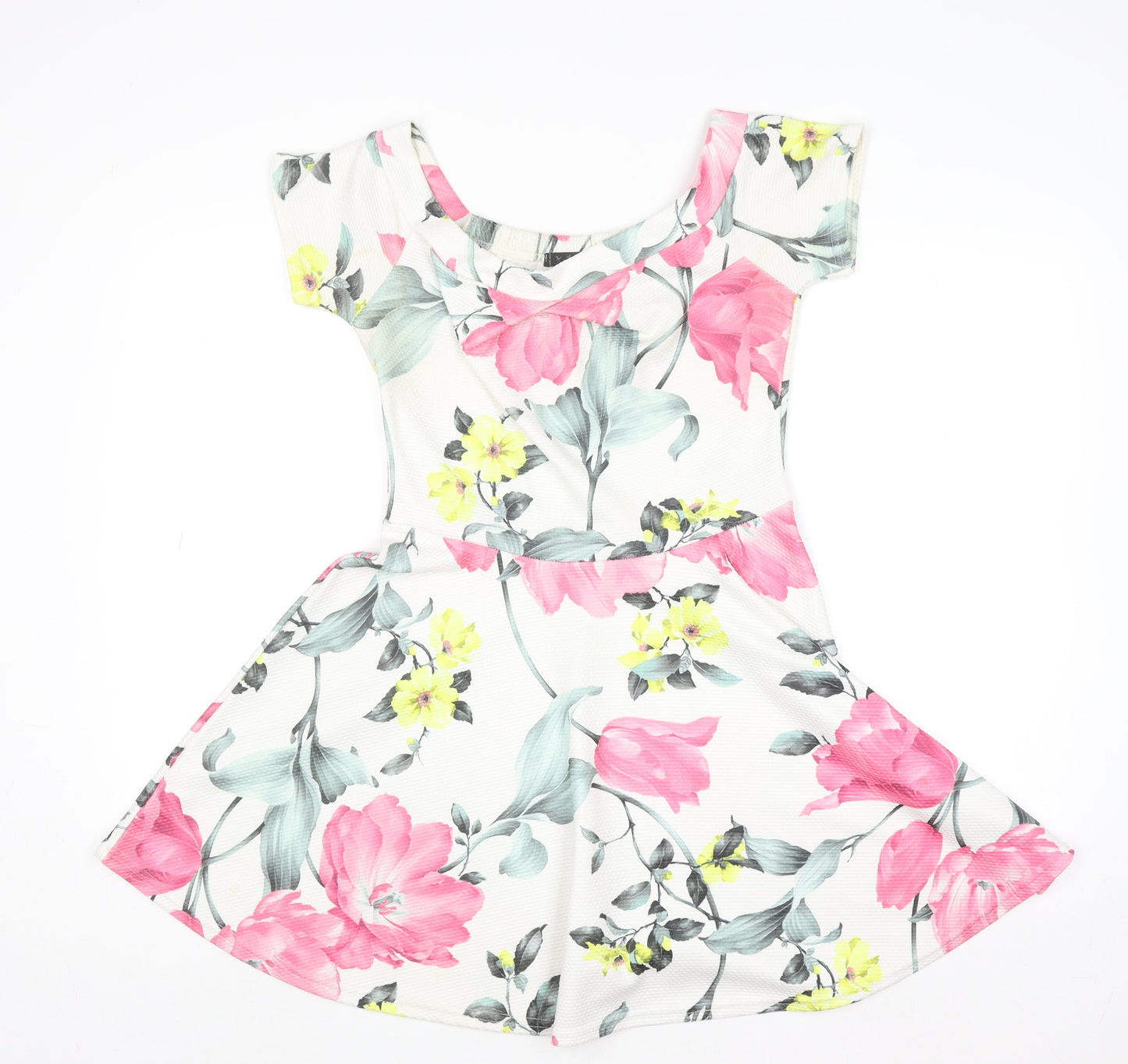 Quiz Womens Multicoloured Floral Skater Dress Size 12 Short Sleeve