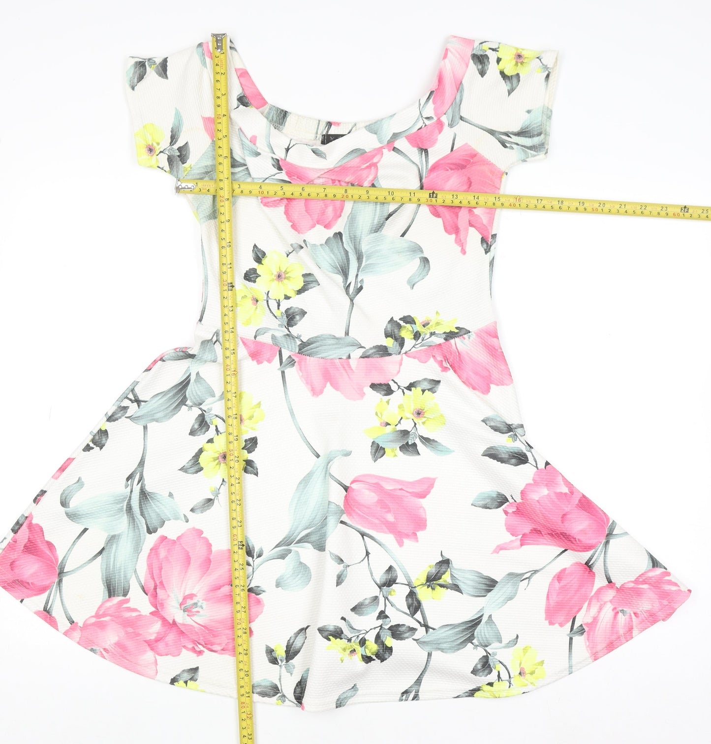 Quiz Womens Multicoloured Floral Skater Dress Size 12 Short Sleeve