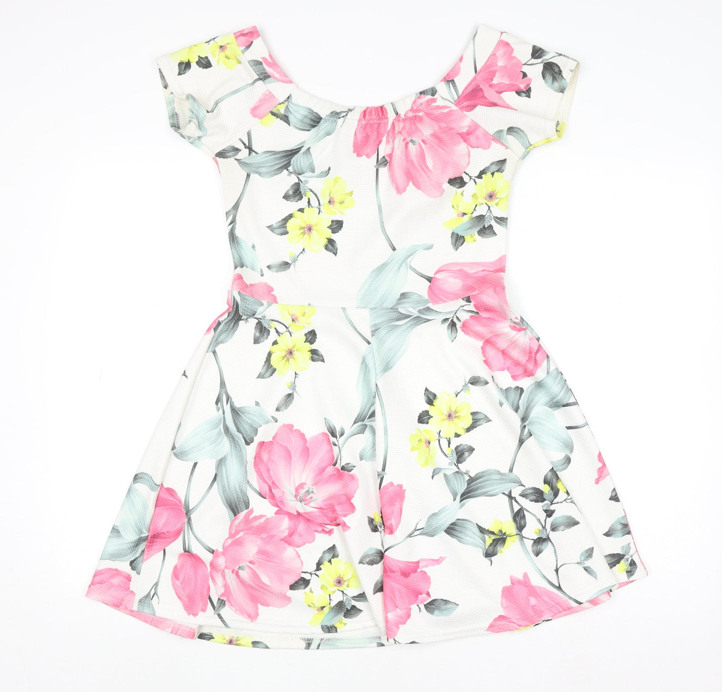 Quiz Womens Multicoloured Floral Skater Dress Size 12 Short Sleeve