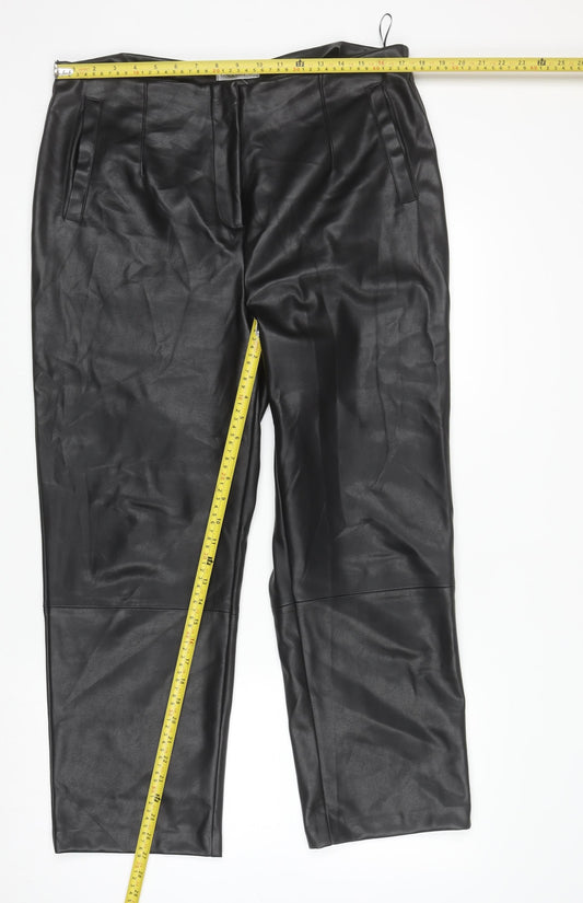 Gallery Women Black Faux Leather Straight Leg Trousers Size 16