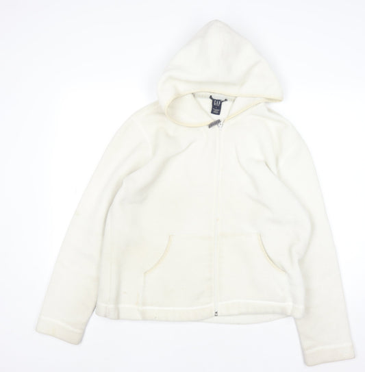 GAP Women Ivory Full Zip Fleece Hoodie Size L Polyester Blend