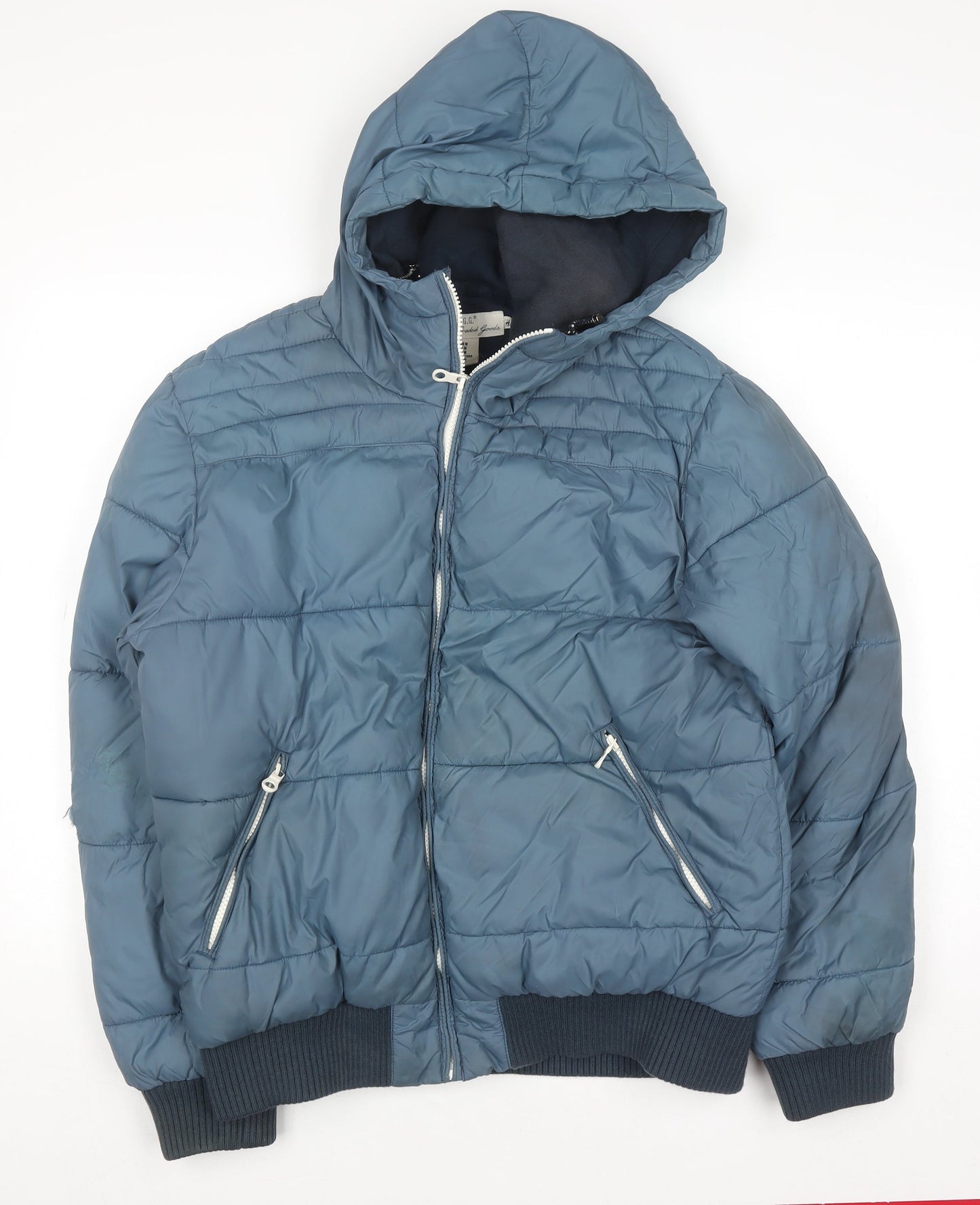 H&M L.O.G.G. Men's Blue Hooded Puffer Jacket Size M Winter Casual