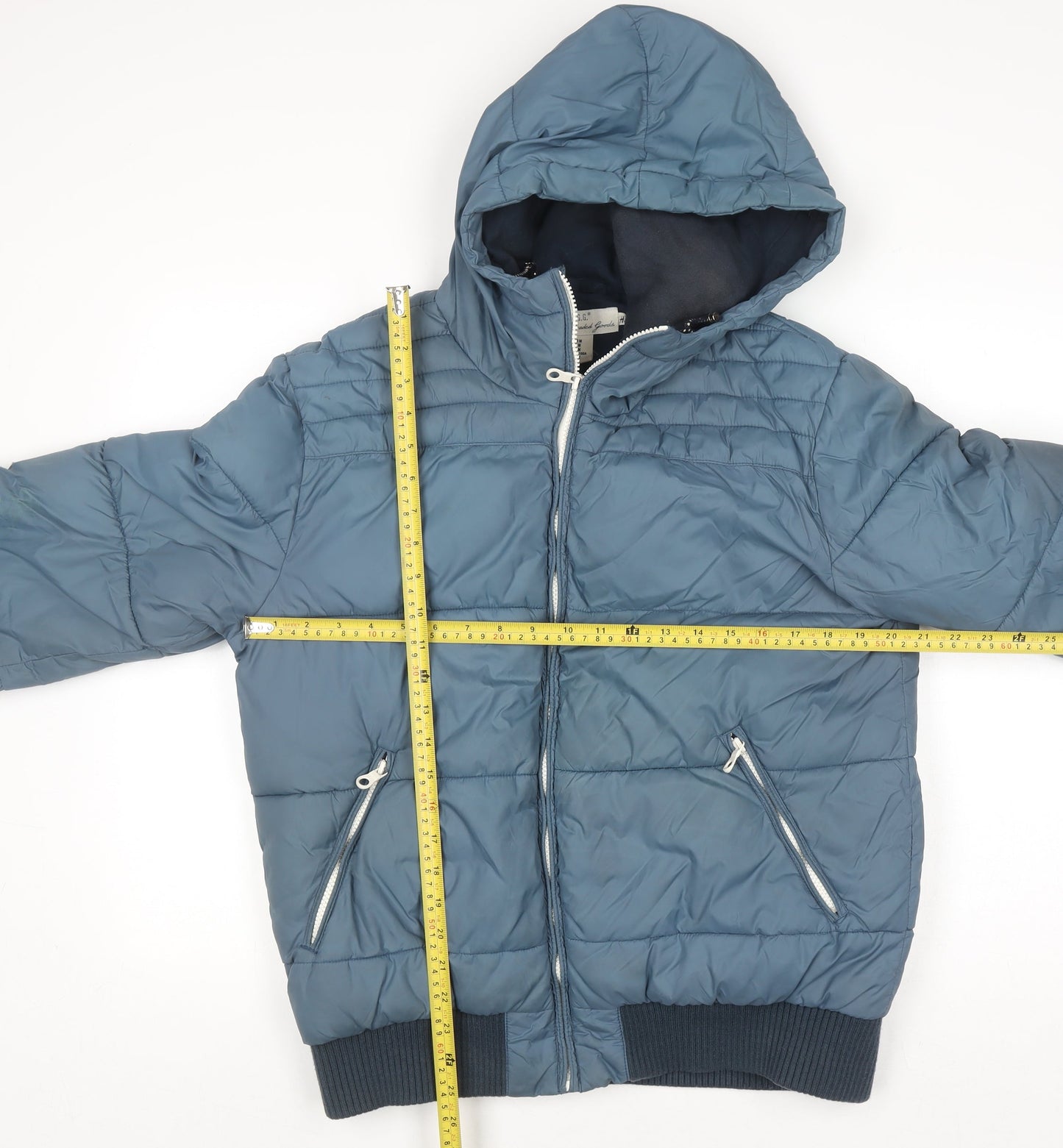 H&M L.O.G.G. Men's Blue Hooded Puffer Jacket Size M Winter Casual