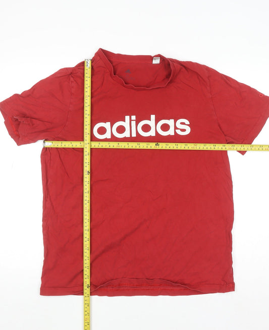 Adidas Men's Red Logo Graphic Cotton Crew Neck T-Shirt Size M