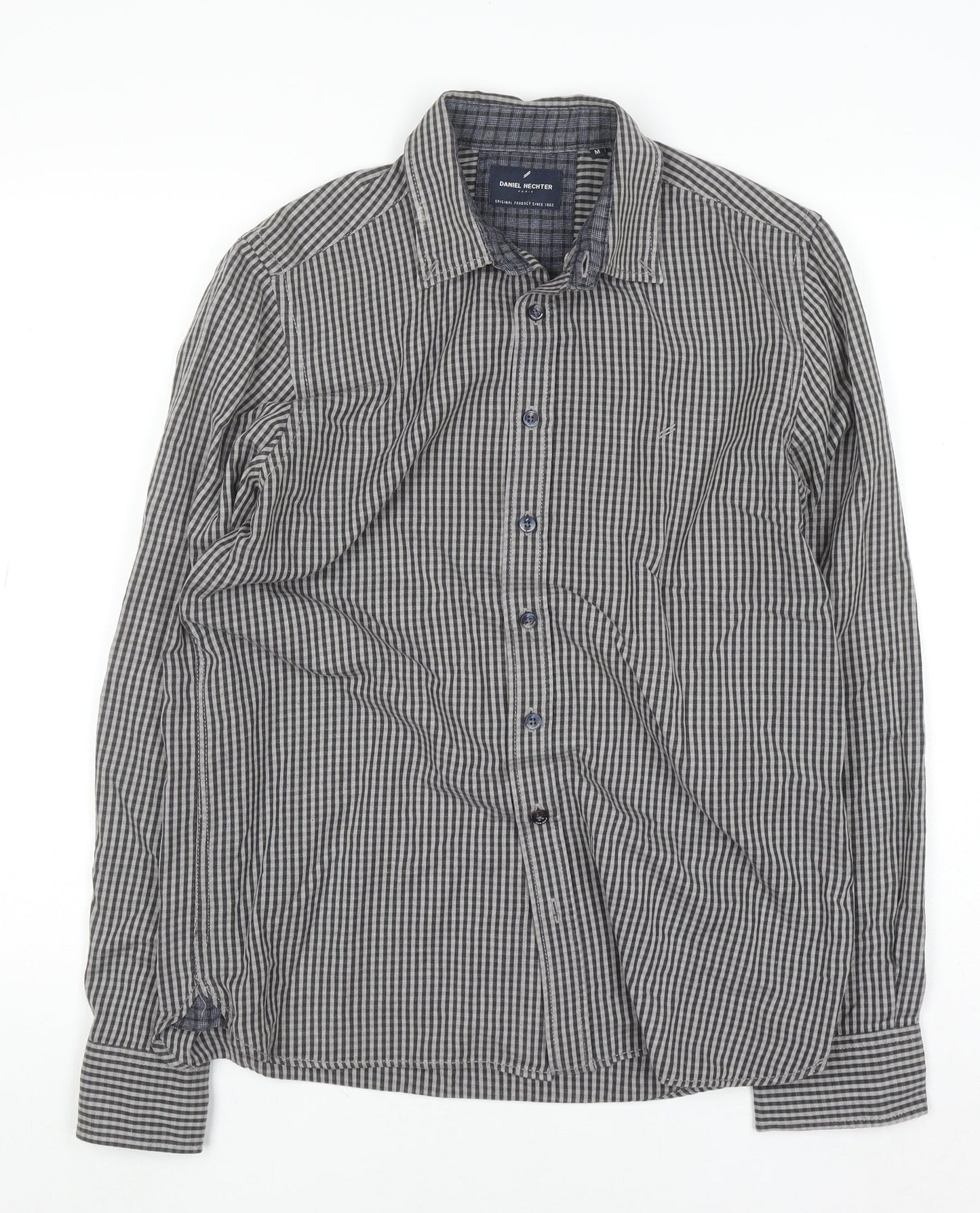 Daniel Hechter Men’s Grey Check Long Sleeve Cotton Button-Up Shirt M