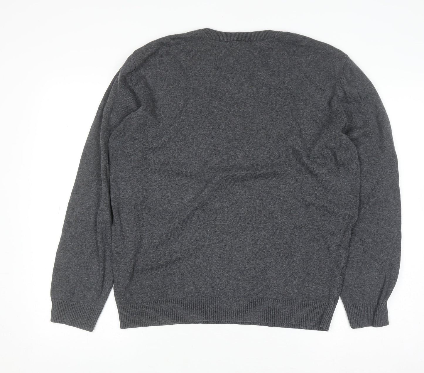 U.S. Polo Assn. Men's Grey V-Neck Cotton Pullover Jumper L