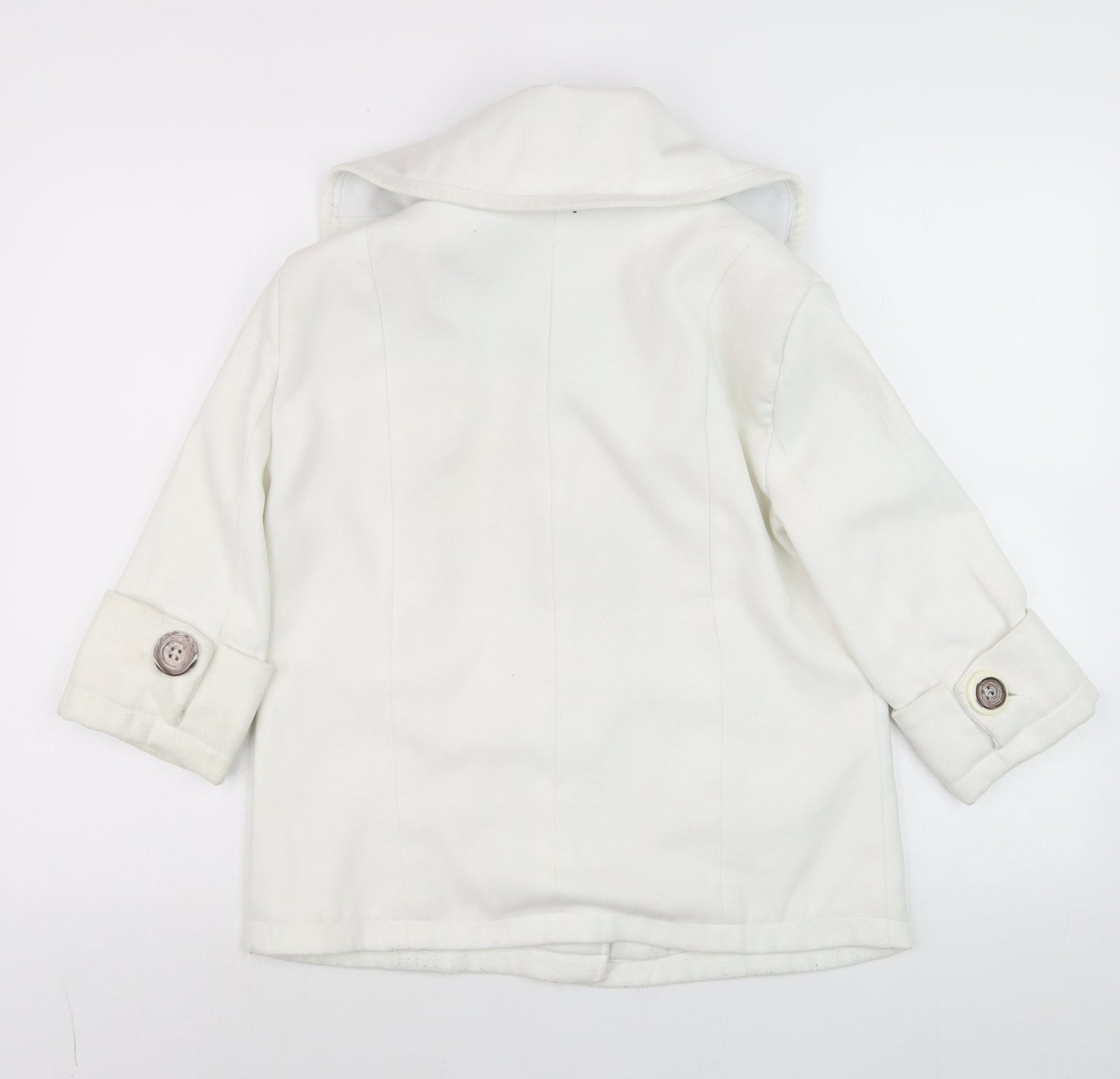 Modo Women Ivory Short Pea Coat Size 6 Classic Button Wool Blend