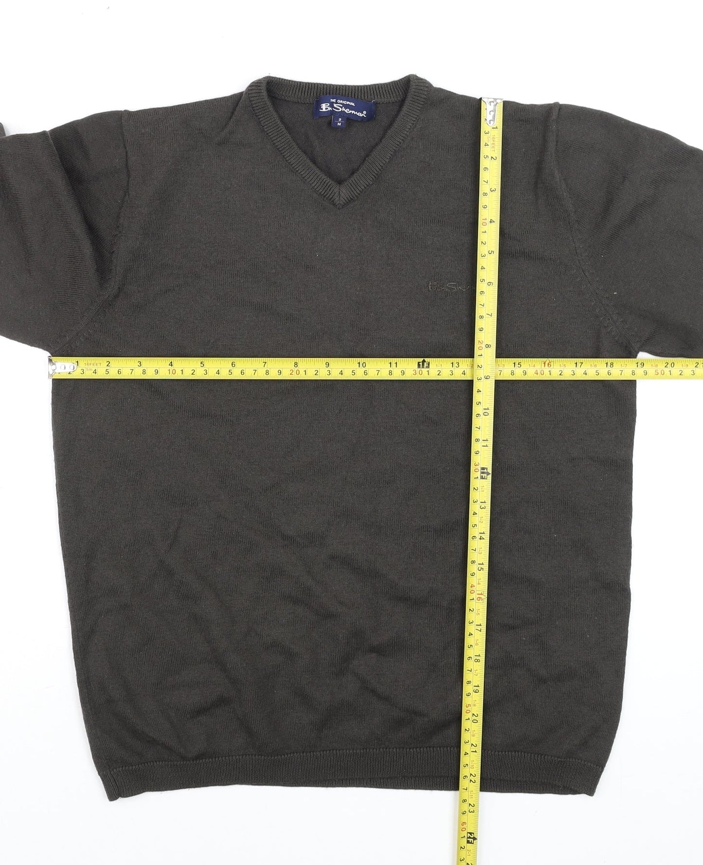 Ben Sherman Men's Brown V-Neck Wool Blend Jumper Size M