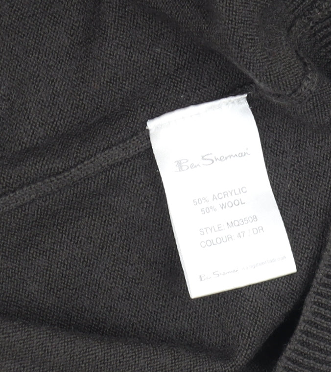 Ben Sherman Men's Brown V-Neck Wool Blend Jumper Size M