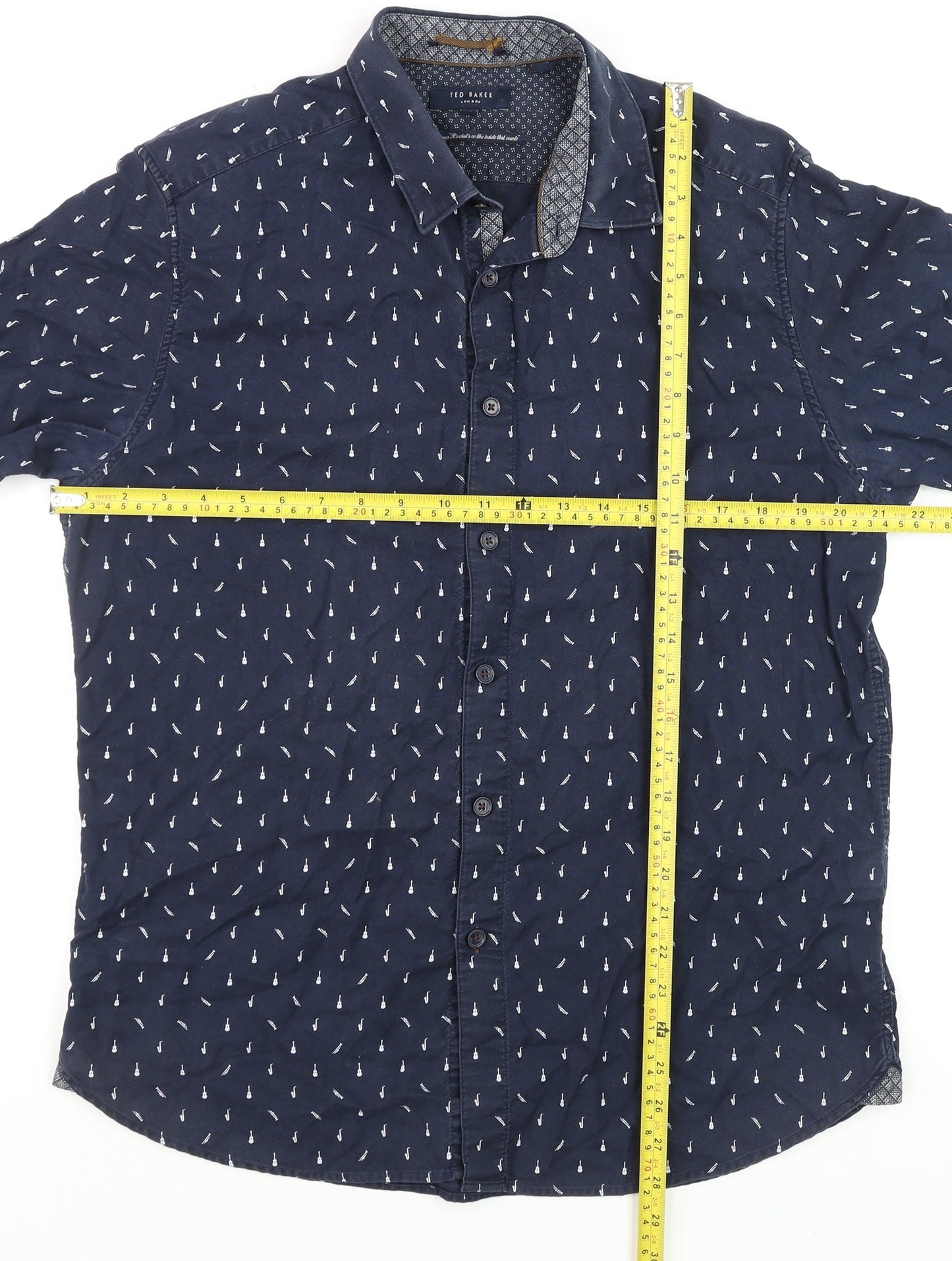 Ted Baker Men’s Blue Nautical Print Short Sleeve Button-Up Shirt M
