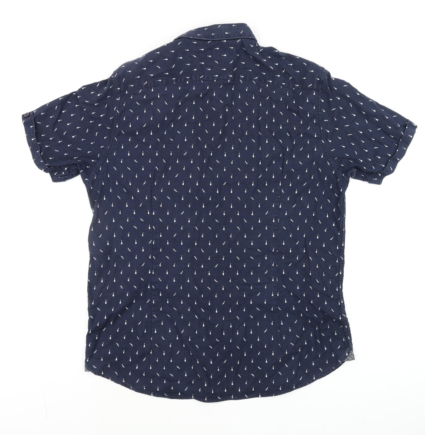 Ted Baker Men’s Blue Nautical Print Short Sleeve Button-Up Shirt M